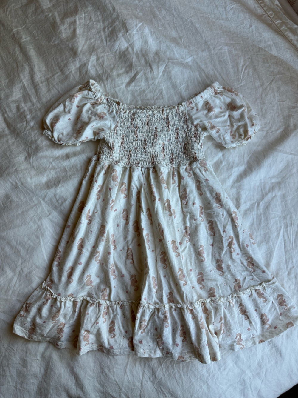 Rylee + Cru White Dress with Light Pink seahorse Print